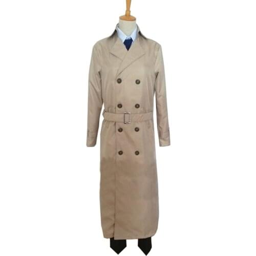 2018 Supernatural Castiel Twill Trench Coat Costume For Men Full Set