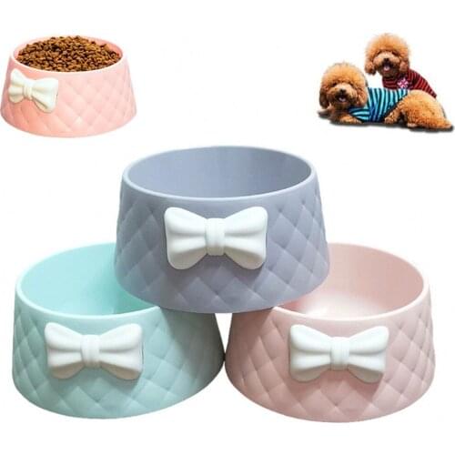 2020 New Pet Dog Feeding Food Bowls Puppy Shock-proof Lovely Bowknot Feeder Dish Bowel Prevent Obesity Cat Bowl Pet Product