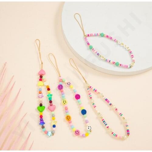 2021 Colorful Acrylic Bead Long Mobile Phone Chain Cellphone Strap Anti-lost Lanyard For Women Summer Jewelry Phone Accessories