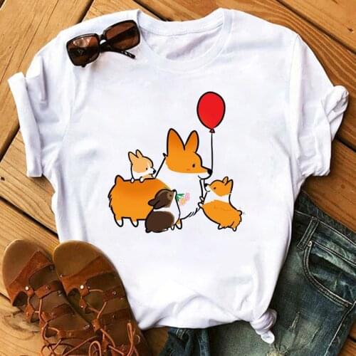 2021 Kawaii Corgi Women T Shirt Kawaii T Shirt Women Harajuku Cute Short Sleeve T-shirt 90s Korean Tshirt Fashion Tops Tees