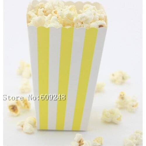 24pcs Yellow Striped Paper Popcorn Boxes,Stripe Party Favor Boxes,Candy Snack Treat Cups,Carton,Movie Theatre Popcorn Containers