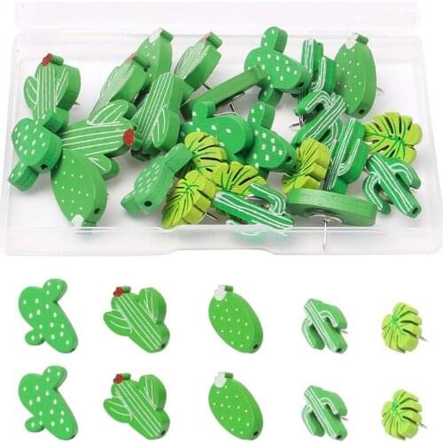 30PCS Wooden Push Pins Cactus Palm Leaf Thumb Tack Decorative Cute Pushpins for U4LD