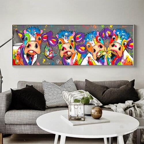Abstract Cow Canvas Paintings on The Wall Art Posters and Prints Vrolijk Schilderij Wall Decorative Pictures Home Decor No Frame