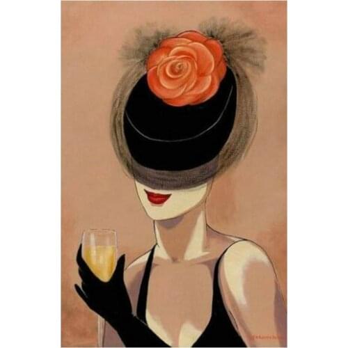 Diamond Embroidery Abstract woman Full square Round Drill Decoration Home 5D DIY Diamond Painting Cross Stitch Hat woman Art