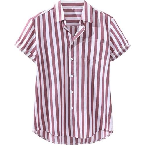 2020 Summer New Mens Fashion Casual Striped Short Sleeve Slim Shirt Camisa Blusas Blouse Koszula Koszule American Erkek Gomlek