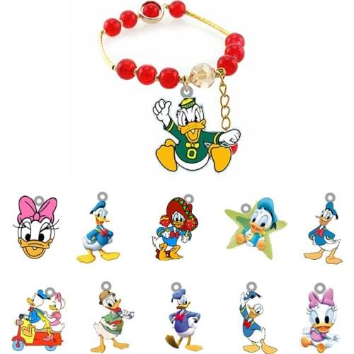 Disney Personalized Bracelet Funny Donald Duck And Beautiful Daisy Bracelet Red Beaded Bracelet Handmade Acrylic Couple Bracelet