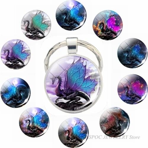 Blue Wings Dragon Keychain Double Sides Keychains Fashion Keyrings for Women Men Car Key Chain Rings Bag Chains Gifts Jewelry