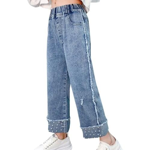 Jeans For Girls Pearls Jeans For Girls Cuffs Jeans For Children Spring Autumn Childrens Clothing Casual Style