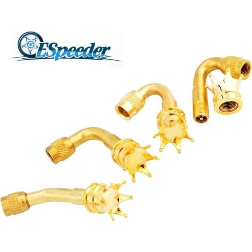 ESPEEDER4pcs 45/90/135 Degree Angle Brass Air Tyre Valve Valve Stem with Golden Crown Extension Adapter for Car Truck Motorcycle