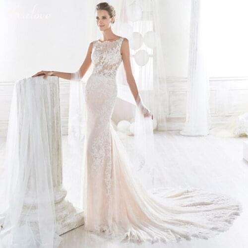 EVALOVE Romantic Scoop Neck Button Lace Bride Mermaid Wedding Dress Gorgeous Appliques Court Train Custom Princess Bridal Gown