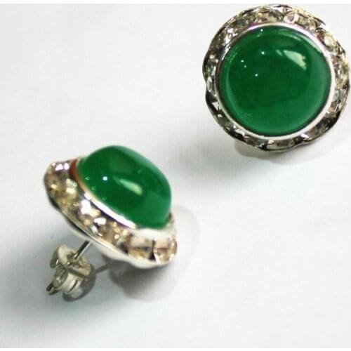 Hot Sell wholesale 15mm green Natural jade ladys charming earrings