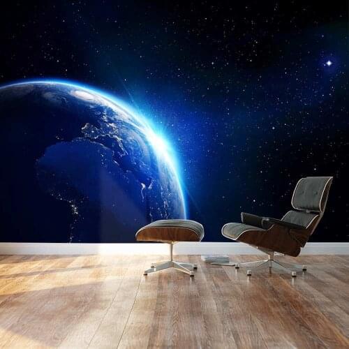 Custom 3D Photo Wallpaper Shining Blue Earth in Universe Viewed Wall Decoration Poster Art Removable Wall Mural Wall Stickers