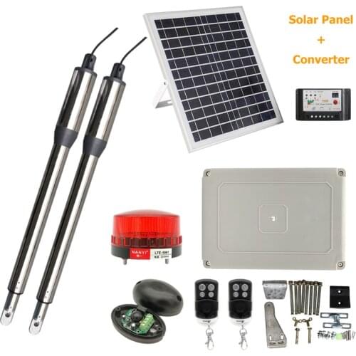300KG Solar Energy Electric Swing Gate Opener Drive with Remote Control Solar Panel DC 24V Swing Door Motor Operator No Battery