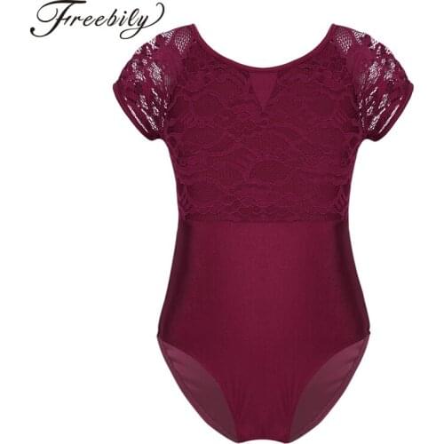 Newest Teen Girls Ballet Costumes Floral Lace Bowtie Shaped Back Ballet Dance Gymnastics Leotard for Kids Ballet Tutu Dancerwear