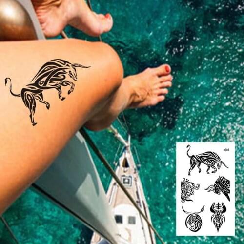 1PC NEW 24models Body Art Arm leg Temporary Tattoo Sticker bull Ngau Tau Horns Fake cool men Black tatuagem Multi-styles taty