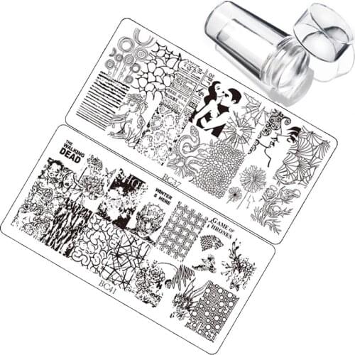 Nail Stamping Plate Stamper Scraper Set 3 Pcs Character Animal Image Printing Template Rectangle Manicure Stamp Kit