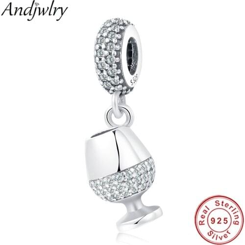 Authentic 925 Sterling Silver Pendant Cup Charm With Clear CZ Beads Fit Original Pandora Charm Bracelet DIY Jewelry Berloque