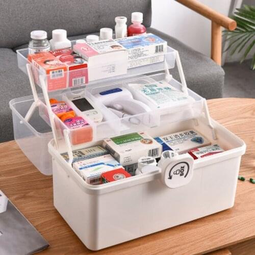 Large Capacity First Aid Kit Container Portable Plastic Medicine Storage Box Multi-Functional Family Emergency Kit with Handle