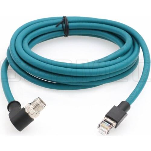 Right Angle M12 8 Pin X-Code Male to RJ45 Ethernet Network Cat-6 Shielded Cable for Basler AVT Sony Cognex Industrial Cameras