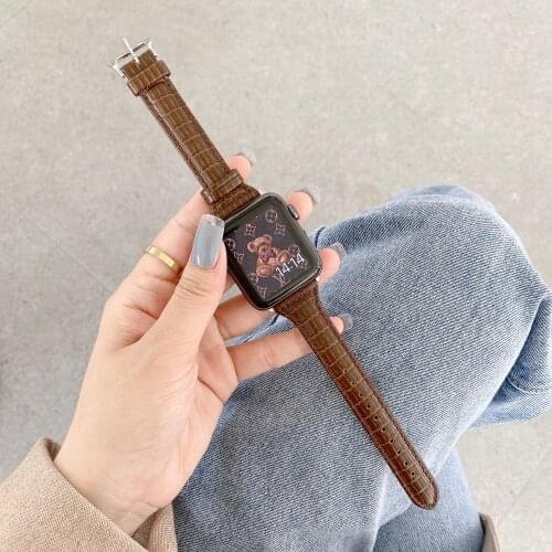 GOOSUU Brown Red Black White Genuine Leather Watchband for Apple Watch 6 5 44mm 40mm 38mm 42mm Bracelet for Iwatch Strap 4 3 2 1