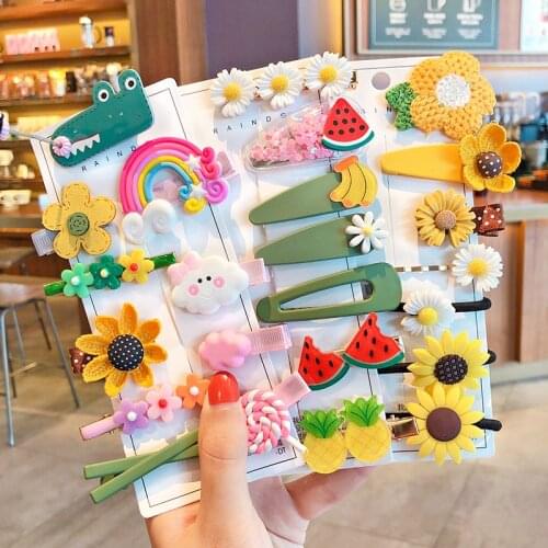 1 Set Children Cute Cartoon Flower Fruit Rubber Bands Hairpins Girls Lovely Gift Hair Clips Kids Hair Bands Hair Accessories