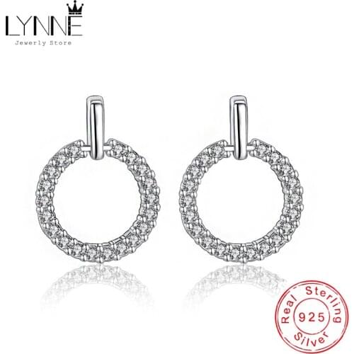 New Fashion Rock Round Rhinestone Stud Earrings 925 Sterling Silver Simple Elegant Circle Punk Drop Ear Stud Women Jewelry Gift