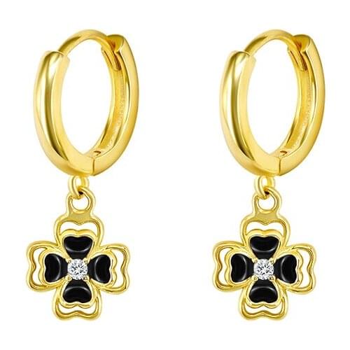925 Silver Ear Buckle Simple Cross Black Lucky Clover Dangle Earrings for Women Minimalist Drop Small Hoop Metal Ear Jewelry