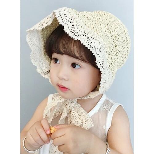 Girlbabies Hats Newborn Babies Sun Hats Lovely Hats with Lace and Ribbon Sun-shading Big-edge Baby Straw Hat