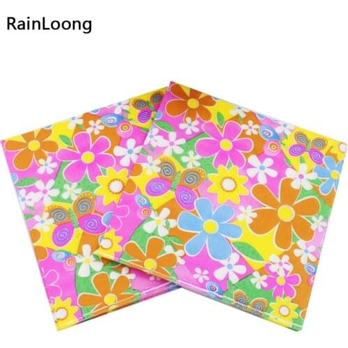UF-66 [RainLoong] Yellow Floral Paper Napkin With Bee Flower Event & Party Tissue Napkin Decoration 33*33cm 1 pack