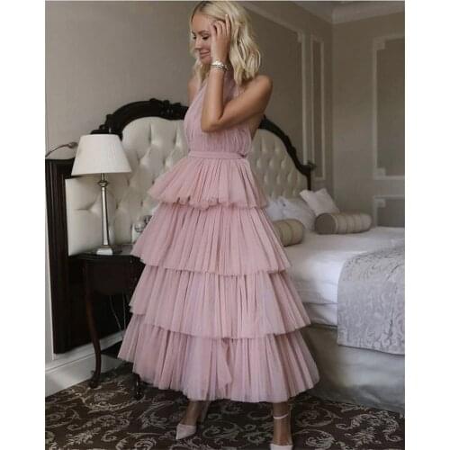 Verngo Soft Tulle Tiered Evening Dress Morandi Gown New Design evening dress 2019 Ankle Length Abendkleider