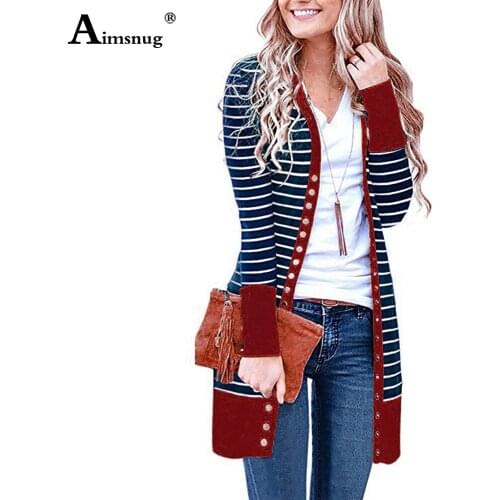 2020 Single-breasted Long Sweater Patchwork Stripes Tunic Outerwear Long Sleeve Cardigans Knitted Sweaters Coats Femme Clothes
