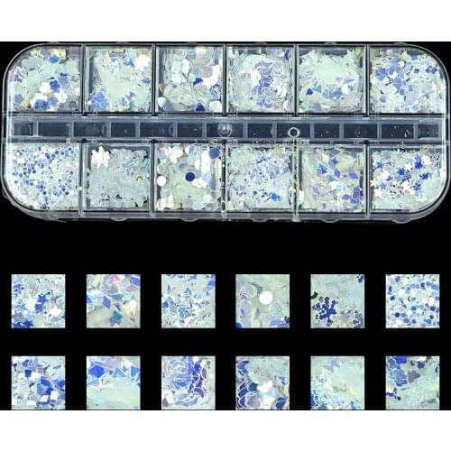 1Box Silver Holographic Glitter Sequins (Dot, Diamond,Heart,Snowflake Mix Shape）AB Color Shiny Highlighter Sequins For Nail Art