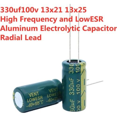 10PCS/Lot 330uf100v High Frequency and Low ESR Aluminum Electrolytic Capacitor 13x21 13x25 Radial Lead 100V330UF