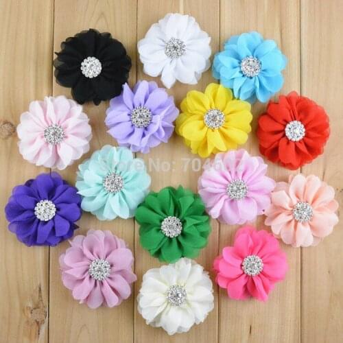 15Color 80pcs/lot 2.76in Multilayer Ballerina Chiffon Flowers with Rhinestone Fabric Bloom For kids Hair Beauty Accessories FH09