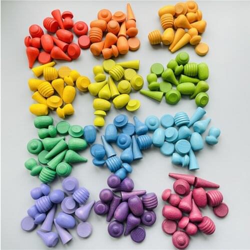 168pcs Rainbow Creative Loose Parts Toys Beech Baby Mushroom Honeycomb Droplet Blocks Nordic Wood Toys Kids Montessori Toys