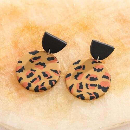 2021 Whoelsale European and American Style Autumn and Winter Leopard Print Soft Clay Irregular Retro Original Simple Earrings