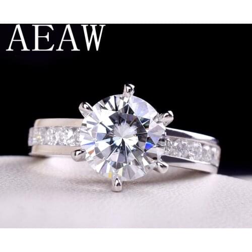 2ctw 8mm F Round Brilliant Cut Engagement&Wedding Moissanite Lab Grown Diamond Ring Platinum Plated Silver
