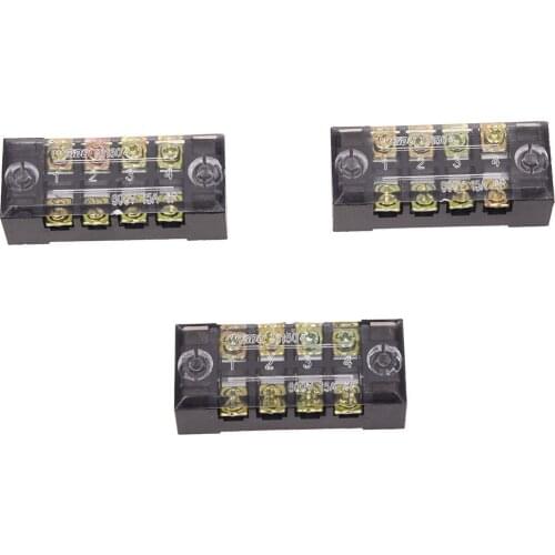 3 Pcs 600V 15A 4 Positions Dual Rows Covered Barrier Screw Terminal Block Strip