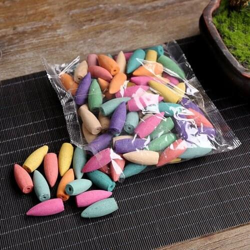 30pcs/Bag Incense Cones For Backflow Tower Accessories Colorful Bullet Shape Incense Rose Lemon Natural Sandalwood Tea Agarwood