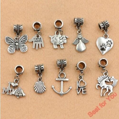 5pcs Antique Silver Tone Animals Horse Butterfly Sheep Love Dog Beads European Charms Bracelet Jewelry DIY Accessories Findings