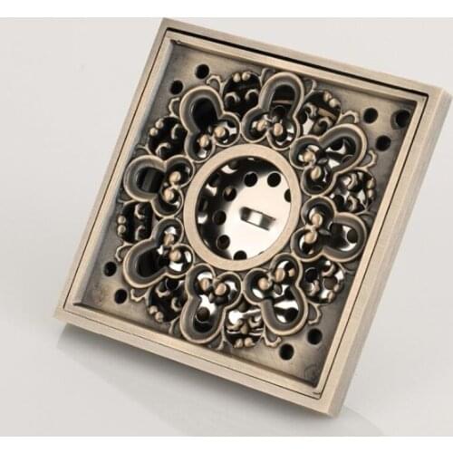 Antique Brass Floor Drain Strainer 4 inch Bathroom Shower Drainer Kitchen Waste Drain Balcony Toilet Drains