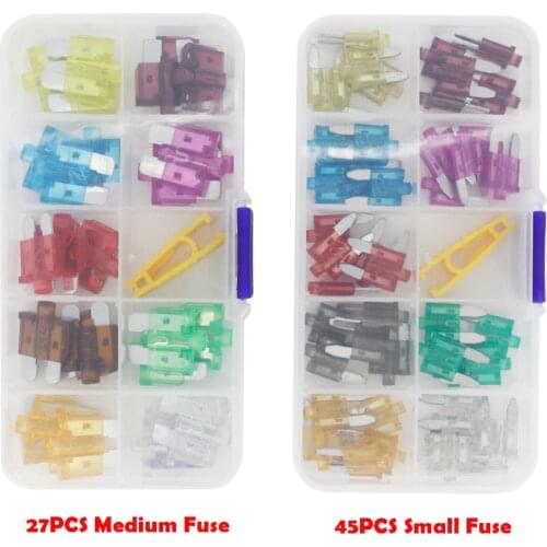 27PCS medium/45PCS small 5-40A car fuse with light boxed 32V plug-in type automotive fuse with box and clip