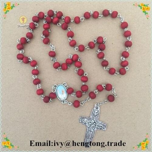 Freeshipping perfumer rose scented red beads catholic rosary necklace, religious rosary with cross pope center& alloy cross