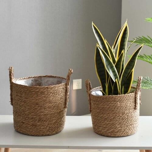 Flower Pot Natural Seagrass Basket Plant Pot Handmade Belly Basket Fruit Basket Nordic Style Seagrass Hand-woven Garden Plant