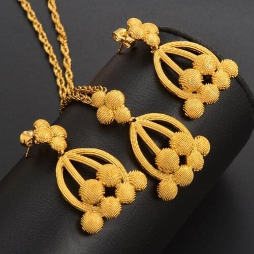 Dubai Jewelry Sets for Women Gold Color Ethiopian Pendant Necklaces Earrings Middle Eastern Arab African Wedding Jewellery