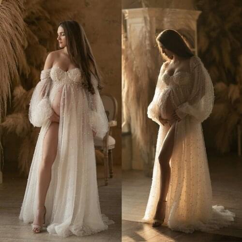 Pearl Tulle Maternity Dress One Line Maternity Dress Photo Boudoir Underwear Robe Bathrobe Pajamas Baby