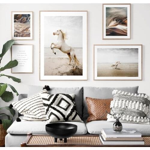 Scandinavian Poster Nordic Print Horse Beach Sand Animal Wall Art Canvas Painting Wild Field Nature Picture Living Room Decor