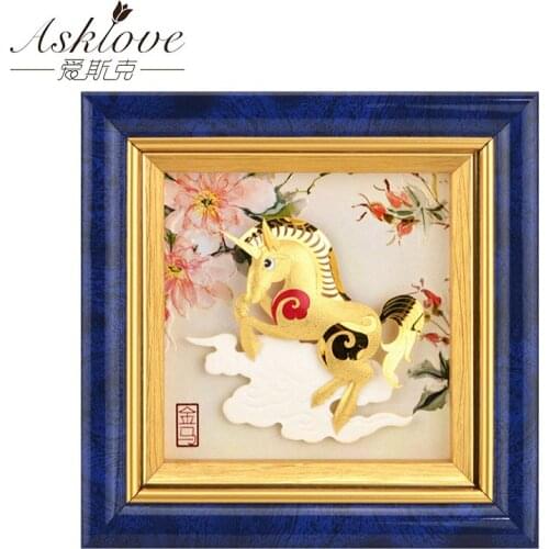 Chinese Zodiac Horse Pictures 24k Gold Leaf Crafts Horse Year Wall Art Pictures Desktop Ornaments Crafts Home decoration Gifts