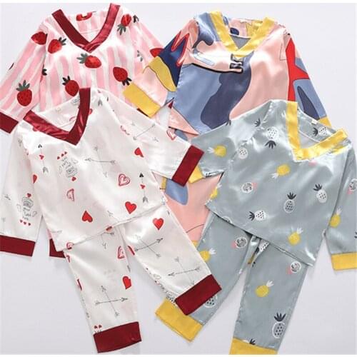 Baby boys girls set Cartoon Strawberry pineapple love Print Top Shorts Set kids Short Sleeve Casual Pajama children Sleepwear