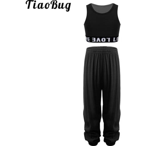 2Pcs Kids Girls Yoga Suit Gym Workout Sets Sleeveless Letter Crop Top High Waist Wide Pants Set for Running Gym Yoga Sports